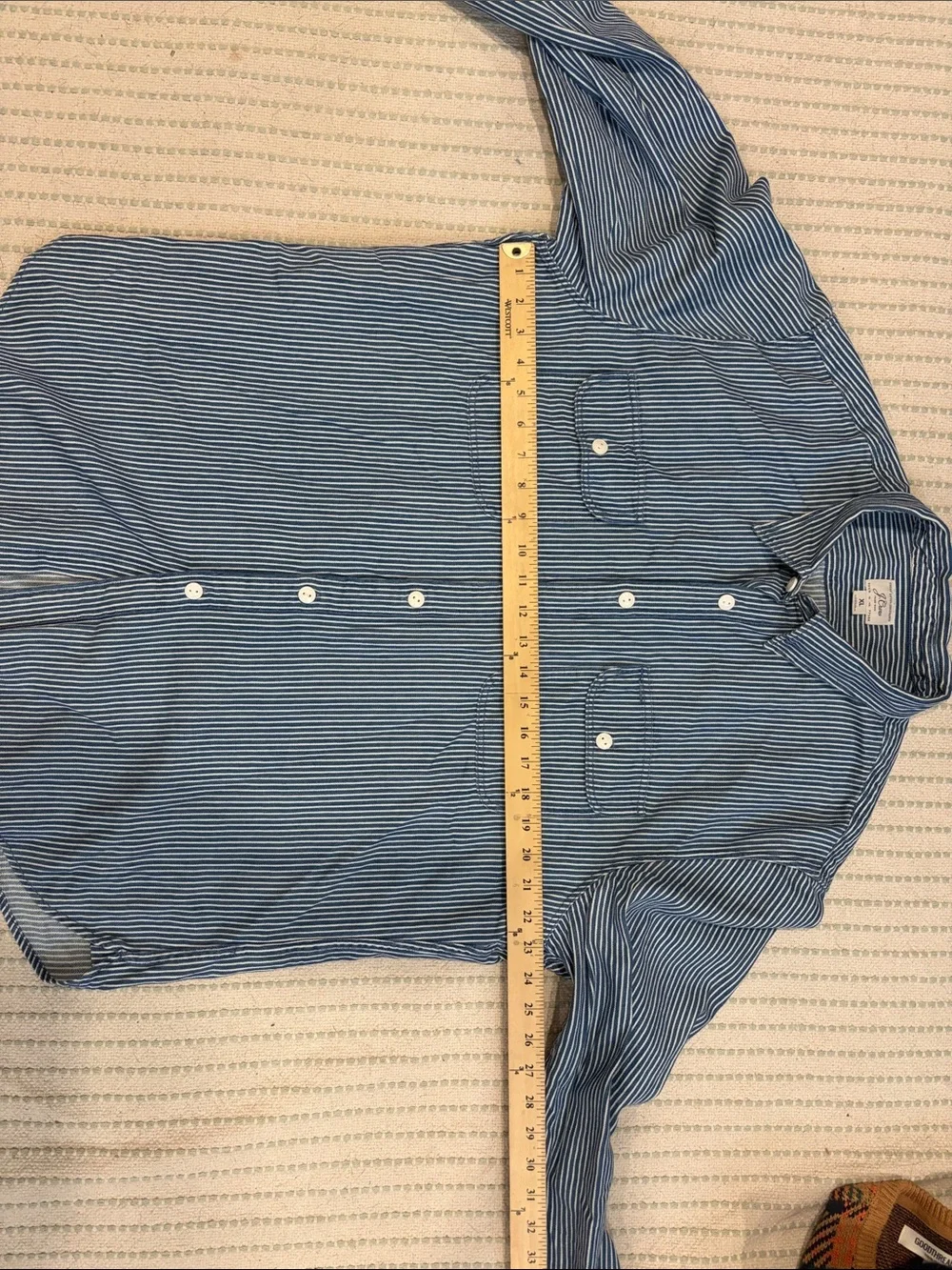 J. Crew Denim Blue and White Vertical Stripe Button-Down Shirt
